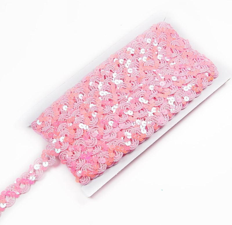 TACOLO Pink Sequin Ribbon Trim 24 Yards, 2 Rolls Flat Sequin Strip Trim Colored Fabric for Wedding Dress, Embellishments, Headband, Fringe - Image 1